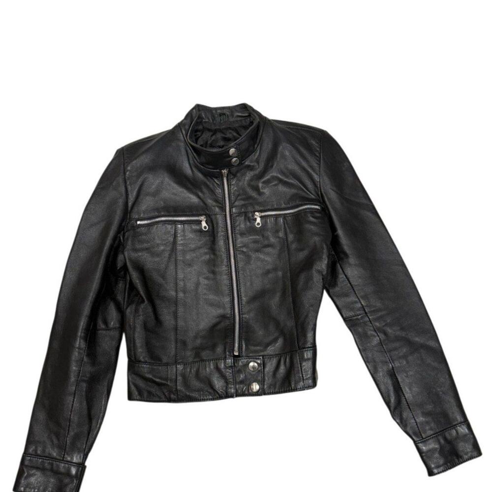 Fitted Black Leather Moto Jacket Indie Sleaze Tumblr - Picture 2 of 8